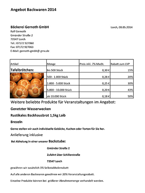 Angebote Lorcher Vereine und Veranstaltungen der Bäckerei Gernoth